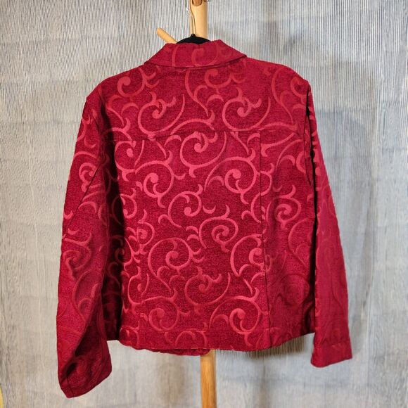 Croft & Barrow $65 XL Red Burgundy Brocade Velvet Button Up Jacket Pockets - Picture 5 of 10